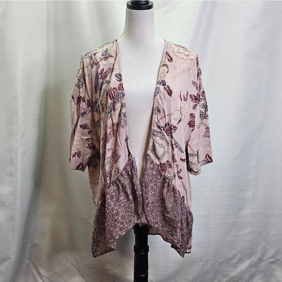 Knox Rose Dusty Pink Floral Open Front Kimono Size Medium - Picture 3 of 10